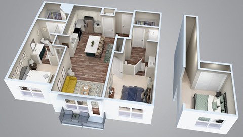 Floor plan for 2 beds, 2 baths, 1421 sqft